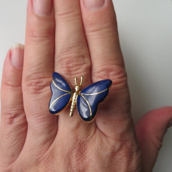 Lapis In 18K Yellow Gold Butterfly Brooch/Pendant - Picture 10 of 12